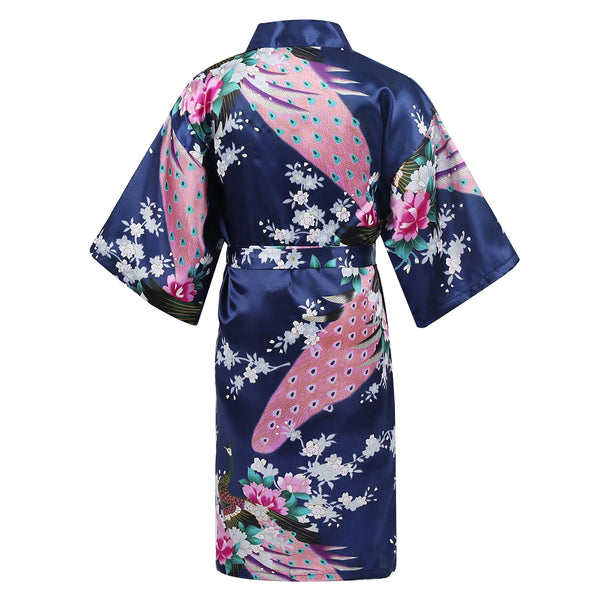 Kids Floral Kimono Style Satin Robe