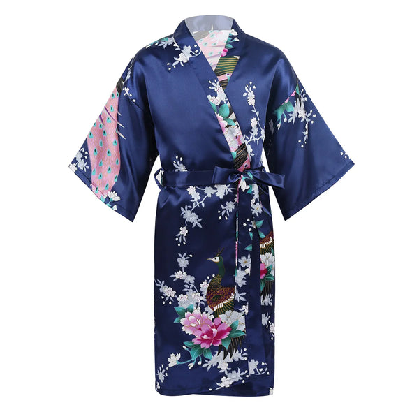 Kids Floral Kimono Style Satin Robe