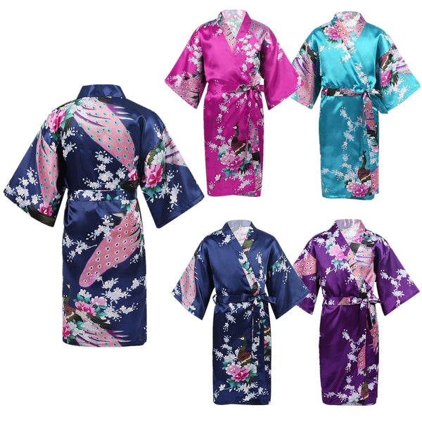 Kids Floral Kimono Style Satin Robe