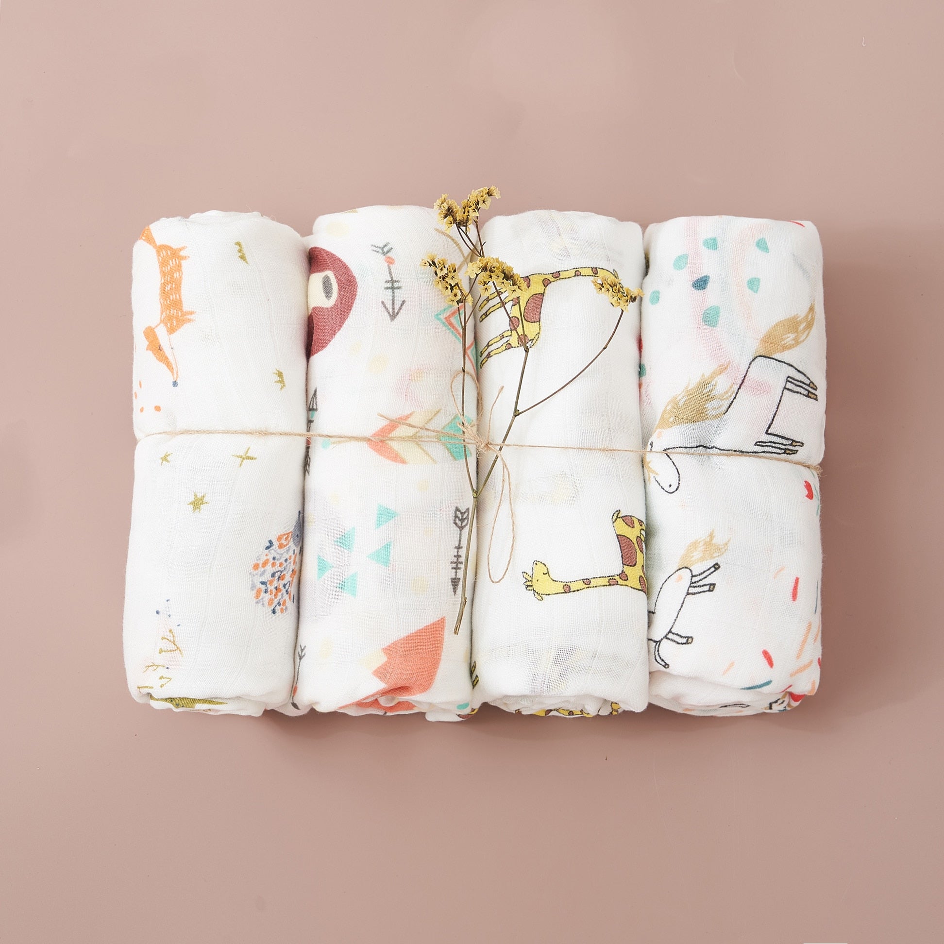 4Pcs Cotton Baby Swaddle Blanket Gift Set