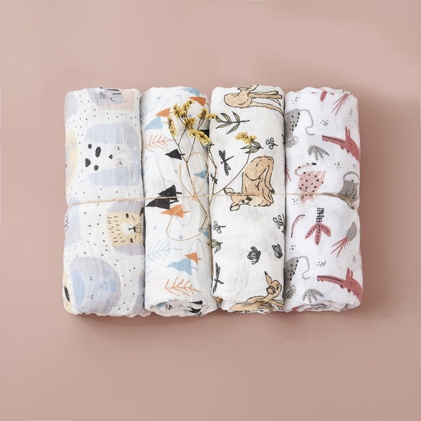 4Pcs Cotton Baby Swaddle Blanket Gift Set