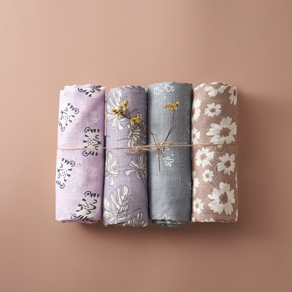 4Pcs Cotton Baby Swaddle Blanket Gift Set