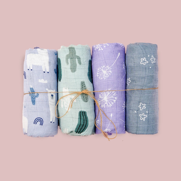 4Pcs Cotton Baby Swaddle Blanket Gift Set