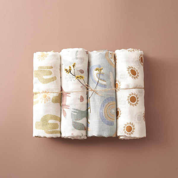 4Pcs Cotton Baby Swaddle Blanket Gift Set