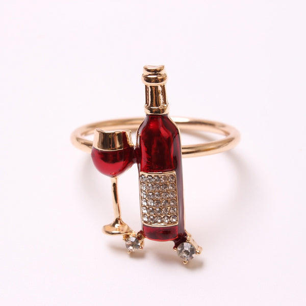 Wine Bottle and Glass Design Napkin Ring - 12pack