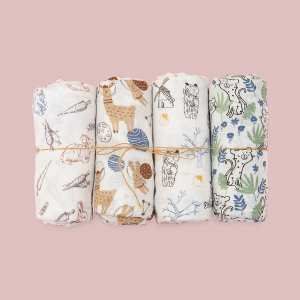 4Pcs Cotton Baby Swaddle Blanket Gift Set