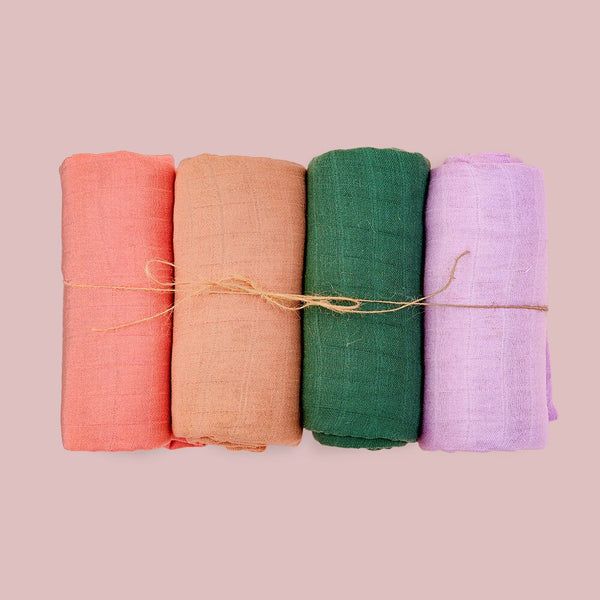 4Pcs Cotton Baby Swaddle Blanket Gift Set