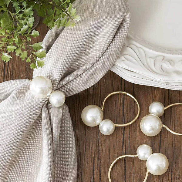 Elegant Pearl Napkin Rings - 6Pack