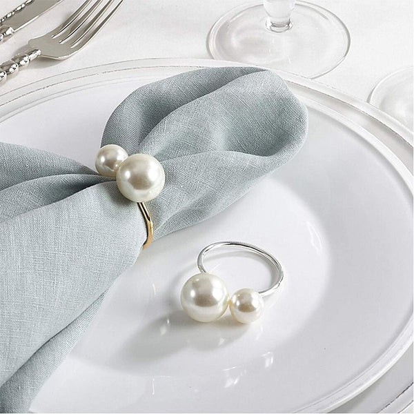 Elegant Pearl Napkin Rings - 6Pack