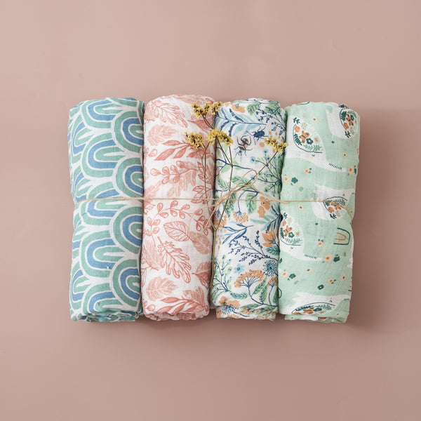 4Pcs Cotton Baby Swaddle Blanket Gift Set