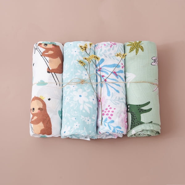 4Pcs Cotton Baby Swaddle Blanket Gift Set