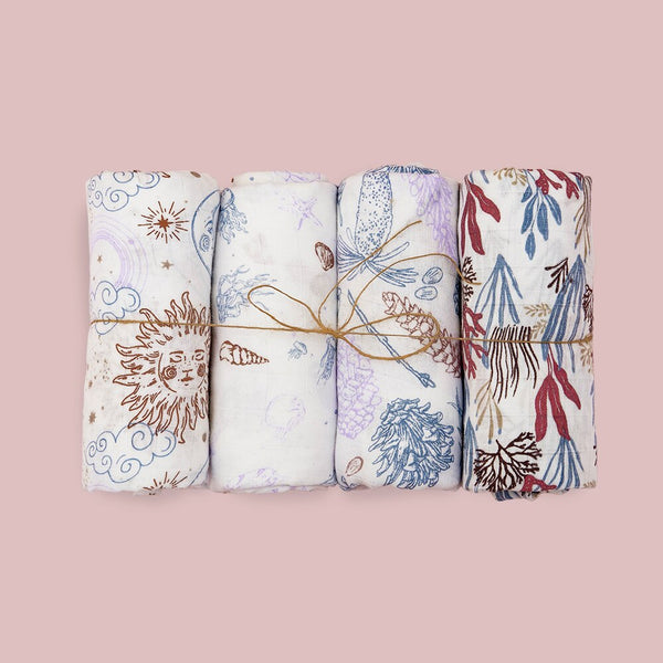 4Pcs Cotton Baby Swaddle Blanket Gift Set