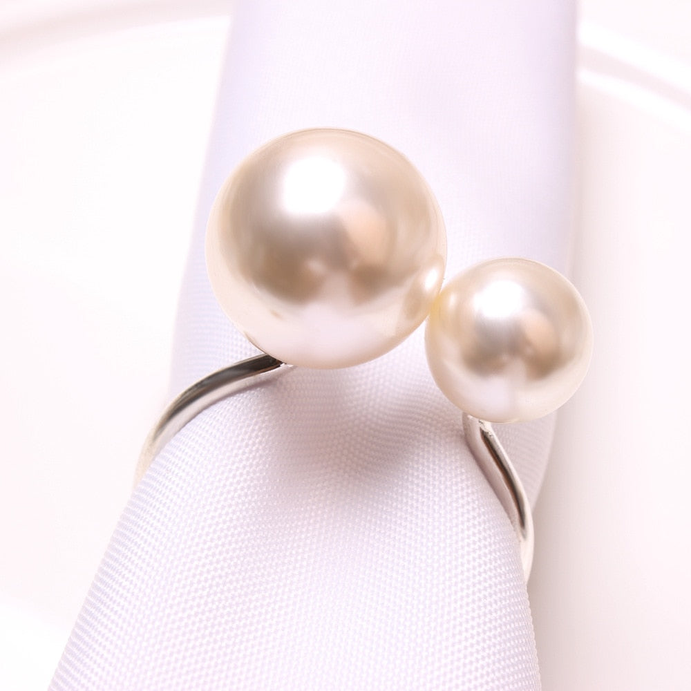 Elegant Pearl Napkin Rings - 6Pack