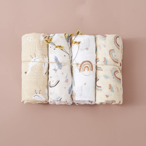 4Pcs Cotton Baby Swaddle Blanket Gift Set