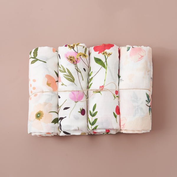 4Pcs Cotton Baby Swaddle Blanket Gift Set