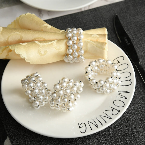 Elegant Pearl Napkin Rings - 6Pack