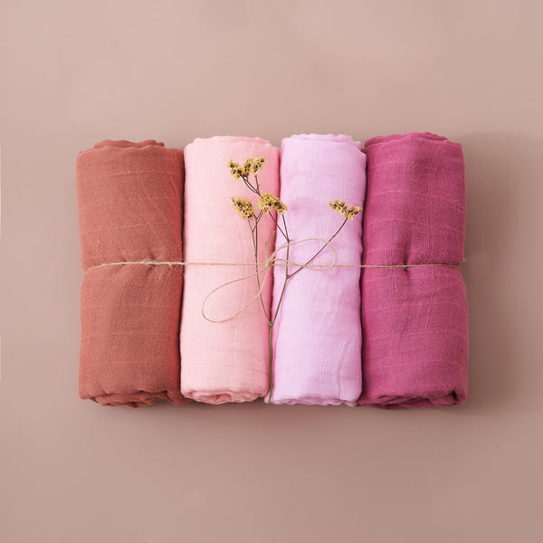 4Pcs Cotton Baby Swaddle Blanket Gift Set