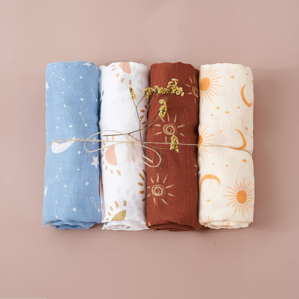 4Pcs Cotton Baby Swaddle Blanket Gift Set