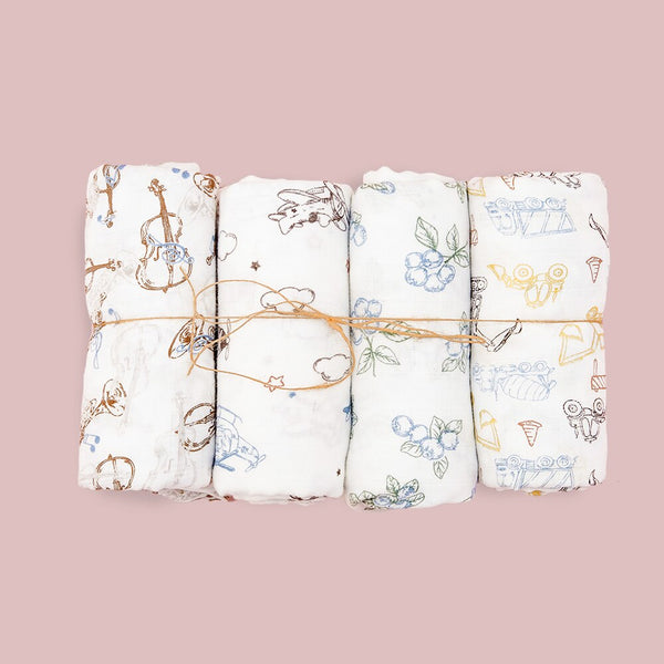 4Pcs Cotton Baby Swaddle Blanket Gift Set