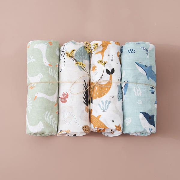 4Pcs Cotton Baby Swaddle Blanket Gift Set