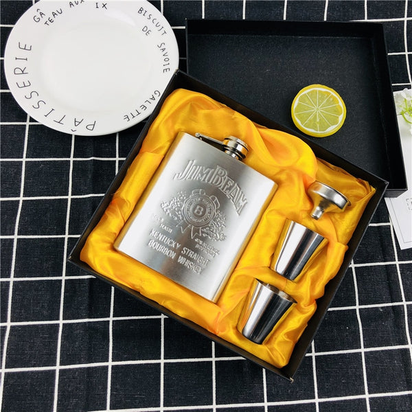 Leather/Metallic Hip Flask Set