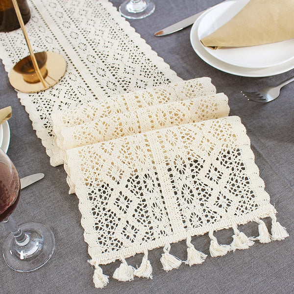 Crochet Lace Table Runner with Tassel