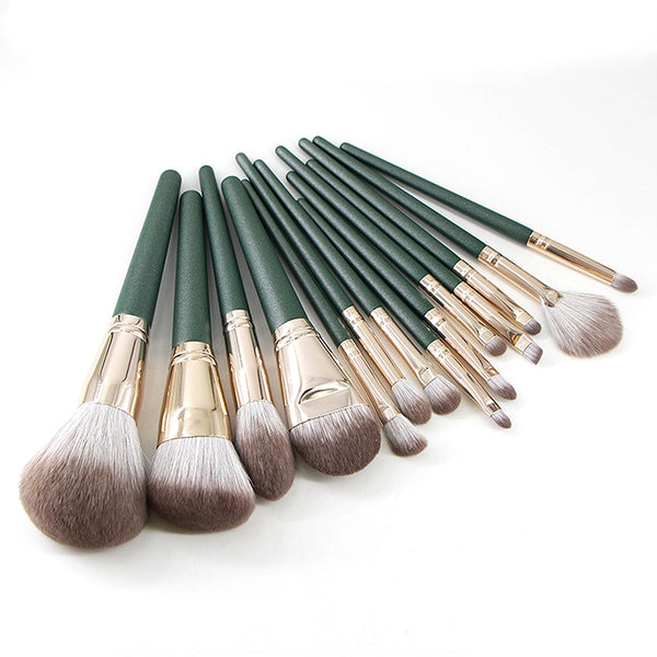 14 Pieces Green Makeup Brush Set