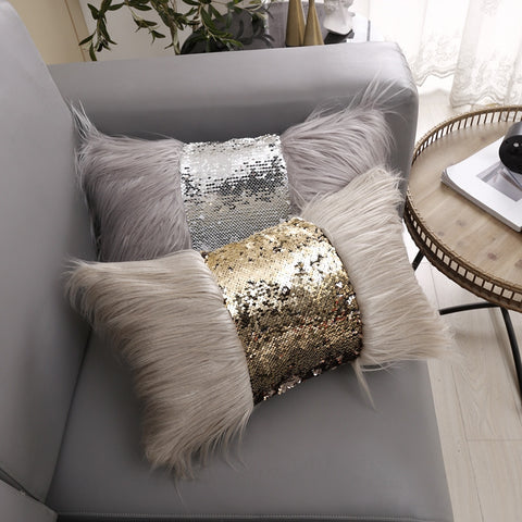 Luxurious Sequin/Fur Cushion Cover