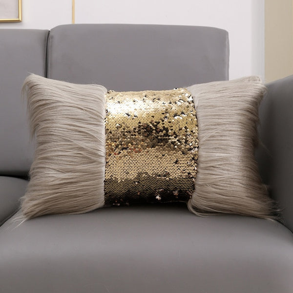 Luxurious Sequin/Fur Cushion Cover