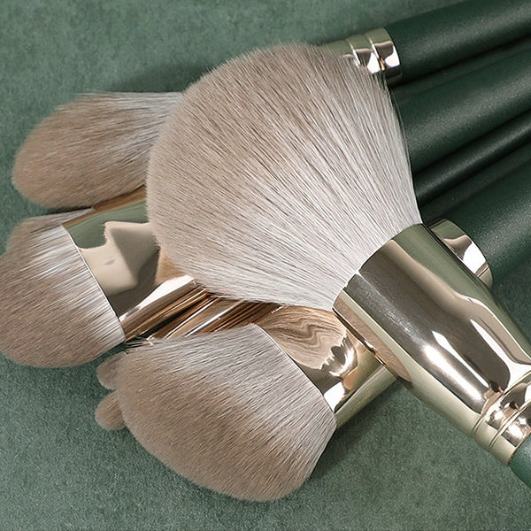 14 Pieces Green Makeup Brush Set