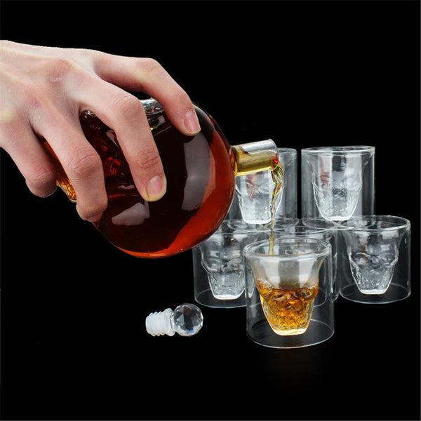 Skull Shaped Alcohol Container & Glass Set