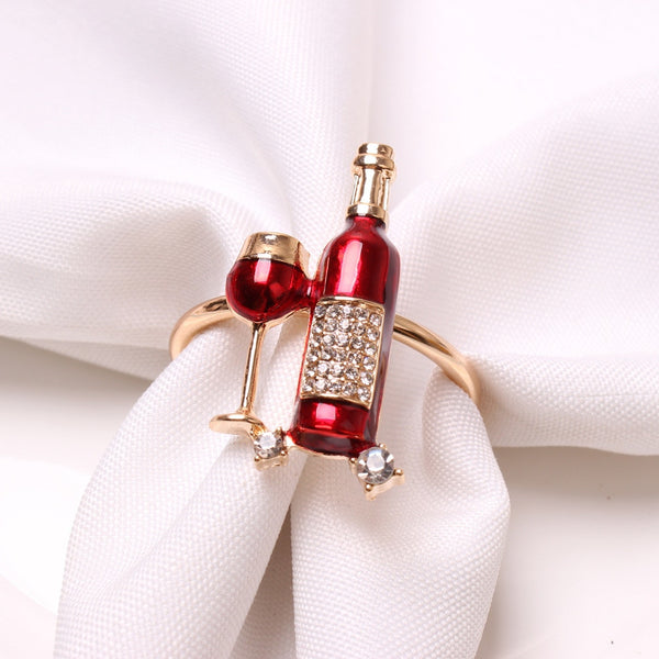 Wine Bottle and Glass Design Napkin Ring - 12pack