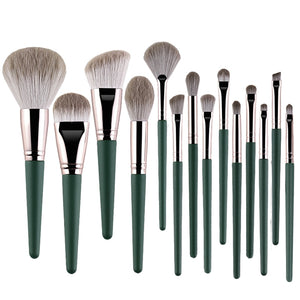 14 Pieces Green Makeup Brush Set