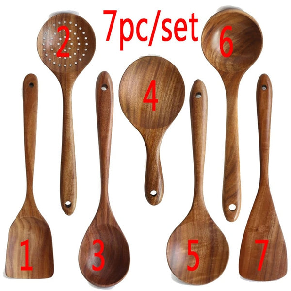 7pcs/set Teak Wood Tableware