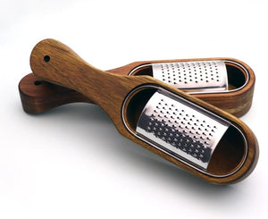 Stainless Steel Cheese Grater with Removable Acacia Wood Collector