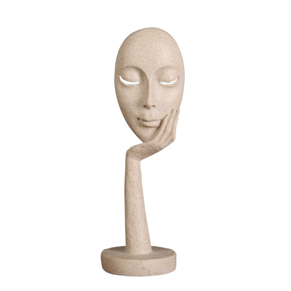 Abstract Sculpture of Woman Holding Face Mask