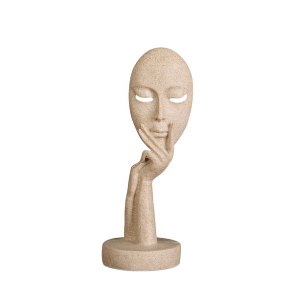 Abstract Sculpture of Woman Holding Face Mask