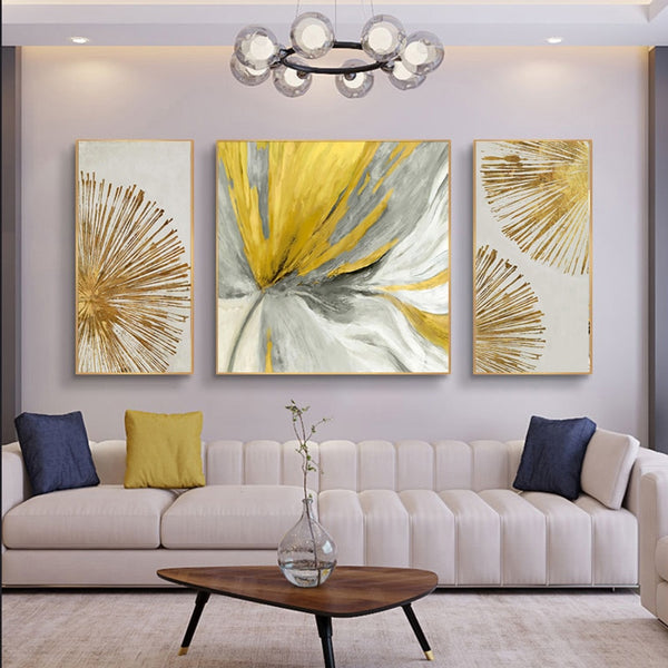 3 Canvas Panels of Abstract Floral Prints