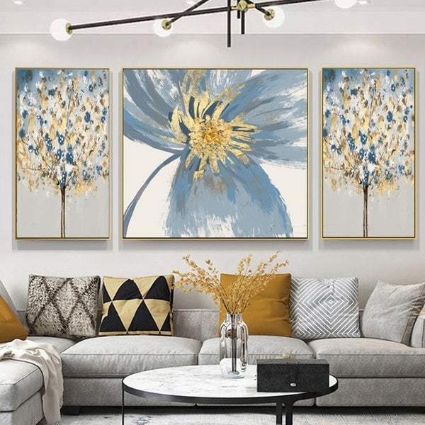 3 Canvas Panels of Abstract Floral Prints