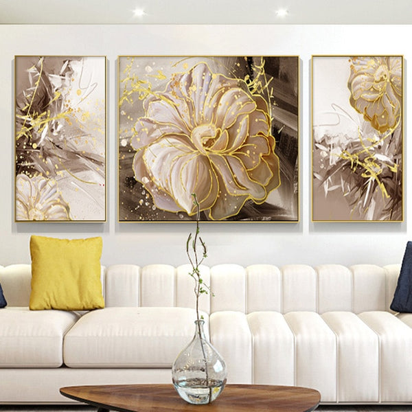 3 Canvas Panels of Abstract Floral Prints