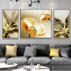 3 Canvas Panels of Abstract Floral Prints