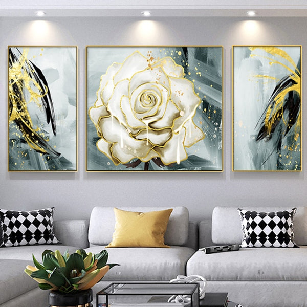 3 Canvas Panels of Abstract Floral Prints